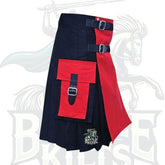 Black and Red Two-Tone Utility Kilt with Detachable Apron – Premium Hybrid Scottish-Inspired Wear